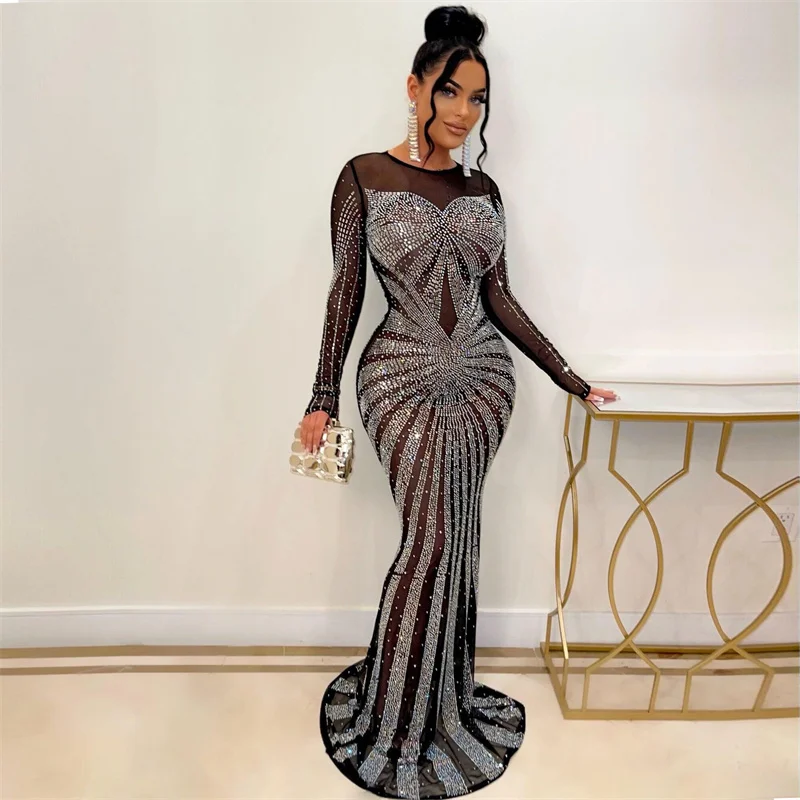 Sparkly Rhinestone Club Party Dress - Seksowne, błyszczące, kryształowe sukienki wieczorowe w