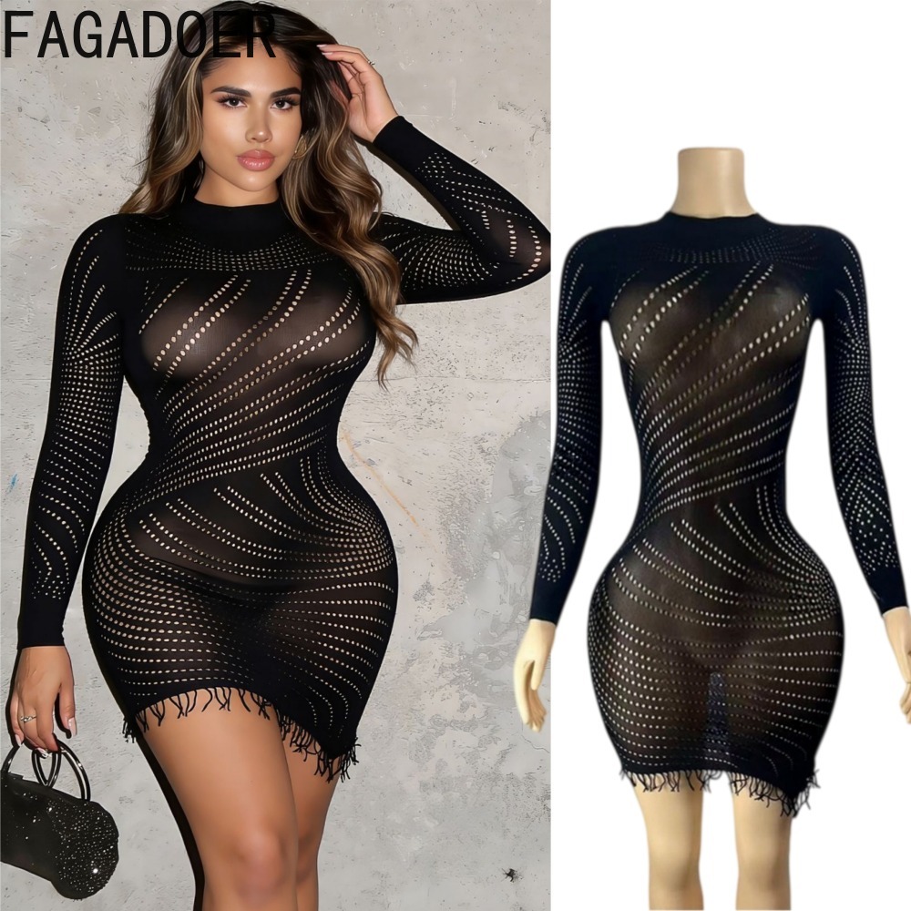 Sexy Mesh Sheer Bodycon Dress - FAGADOER Damska seksowna mini sukienka bodycon