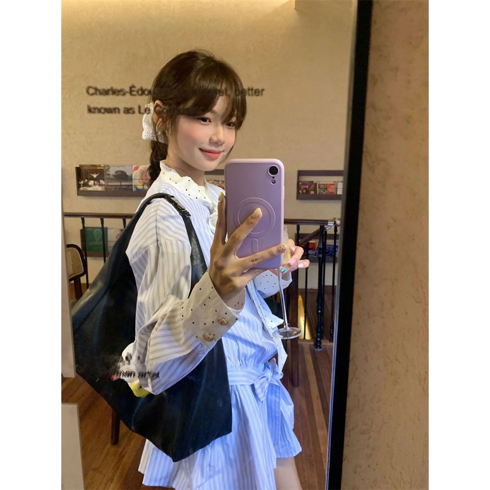 Korean Style A Line Shirt Dress - Koreańska, słodka sukienka w stylu szkolnym,