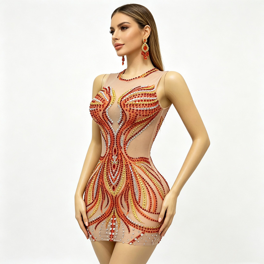 Damska błyszcząca sukienka min – Sparkly Rhinestone Club Party Dress recenzja i cena