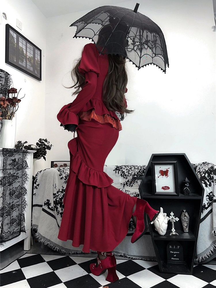 Wiosenna czerwona sukienka vin – French Vintage Floral Midi Dress recenzja i cena
