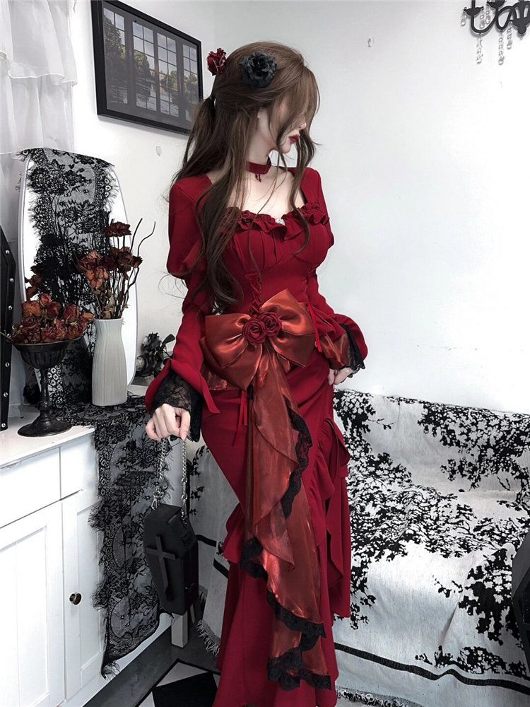 Wiosenna czerwona sukienka vin – French Vintage Floral Midi Dress recenzja i cena
