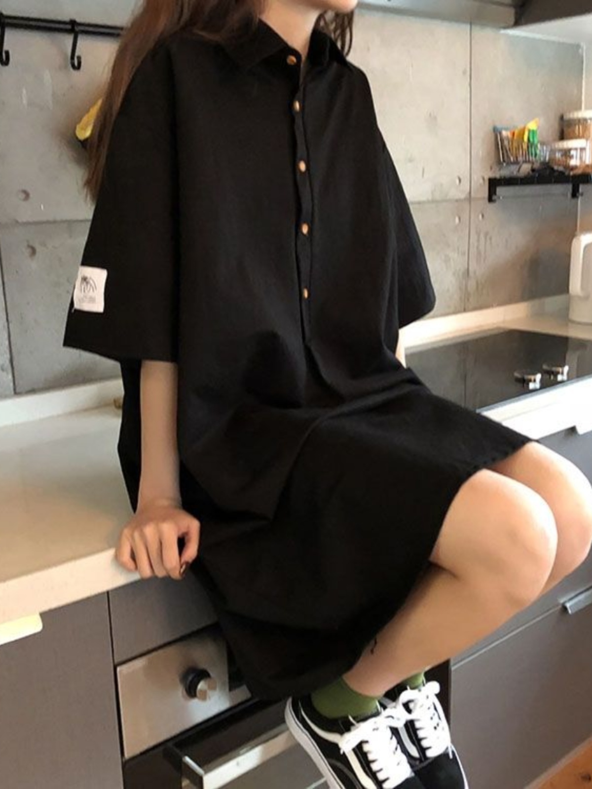 Sukienka koszulowa plus size,  – Korean Style A Line Shirt Dress recenzja i cena