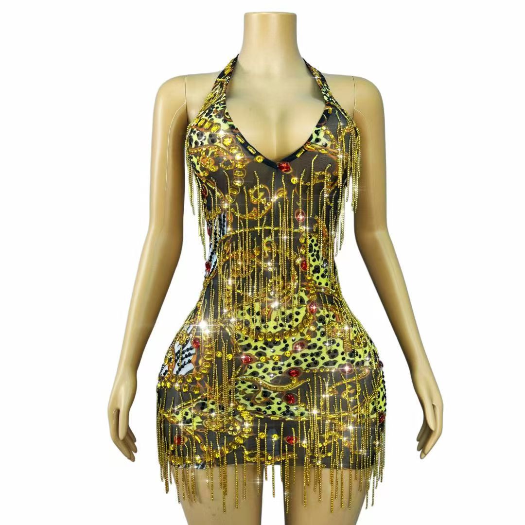 Błyszcząca złota sukienka mini – Sparkly Rhinestone Club Party Dress recenzja i cena