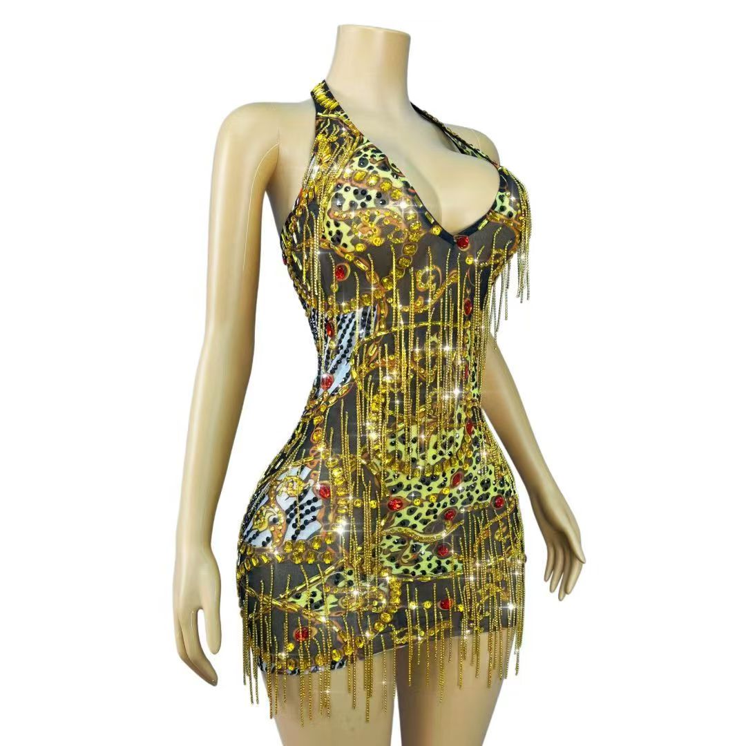 Błyszcząca złota sukienka mini – Sparkly Rhinestone Club Party Dress recenzja i cena